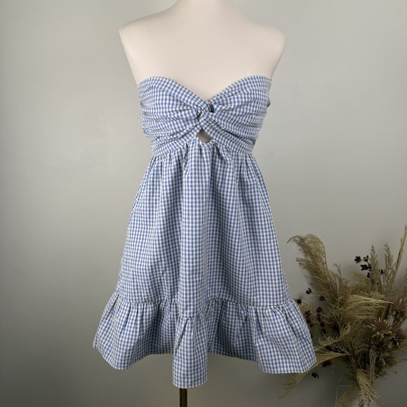 Creamon Pants - NWT Creamon Betha Size M Strapless Blue & White Gingham Romper Dress